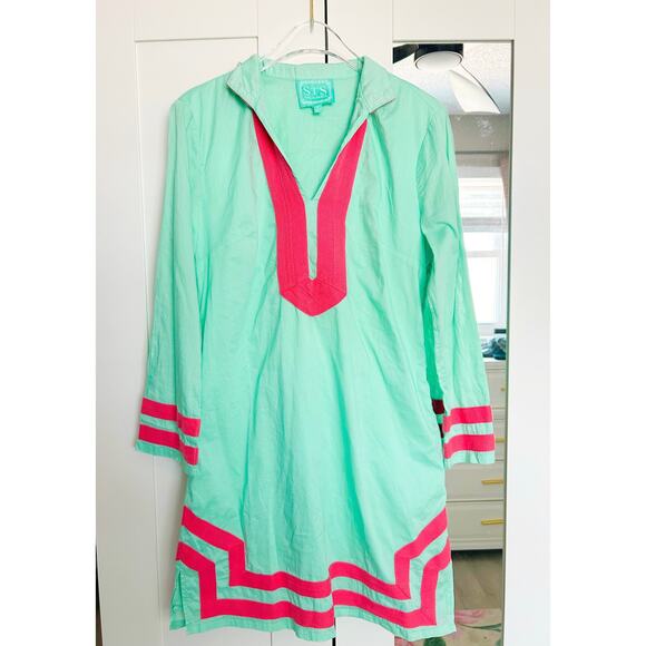 Sail to Sable Embroidered Mini Dress Mint Green Sz Small Coastal Preppy - Picture 1 of 6